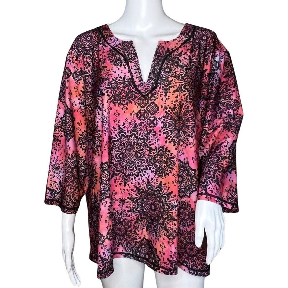 Swimsuits For All Tunic Top Womens 24 Pink Black Cover Up Swim Beach Travel